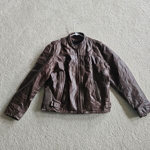 Distressed Leather Motorcycle Jacket Zippered Vents 20 In. Shoulder to Shoulder